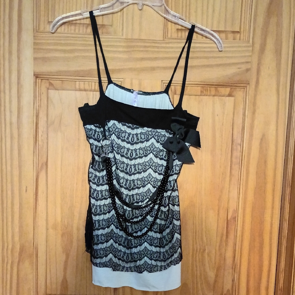 Black and White Asymmetrical Embellished Camisole